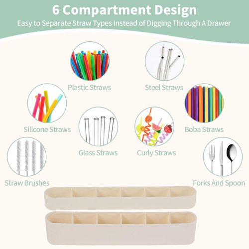 9.6'' Large Silicone Straw Holder for Cabinet Door, Space-Saving Straw Organizer Container with Adhesive Tape, Stylish Kitchen Organizers and Storage Accessories for Cabinet, Cupboard, Counter, RVs