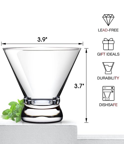 LUNA & MANTHA Martini Glasses Set of 12, Stemless Martini Cocktail Glasses for Margarita, Manhattan, Cosmopolitan, Home Bar, Evening Parties, Birthdays, Housewarming Gift, Crystal Clear 8 OZ