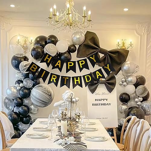 Happy Birthday Banner Set - Black & Gold Party Decor for All Ages
