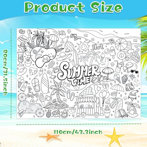 Giant Summer Coloring Poster - 31.5 x 43.3 Inch Art Tablecloth