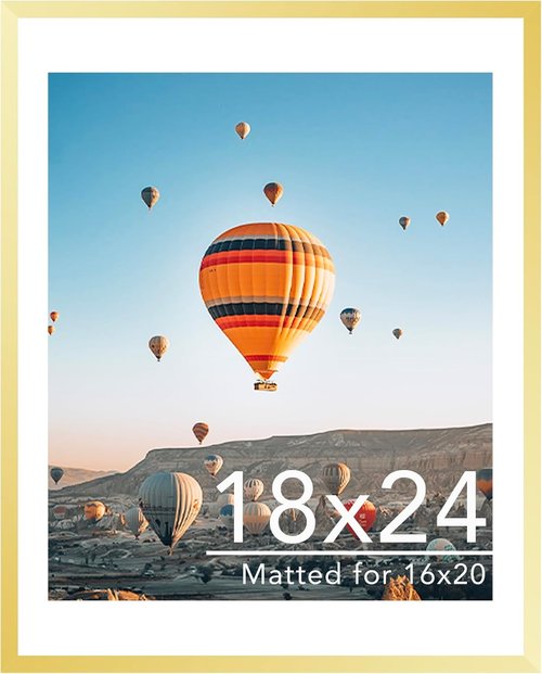 JCJMY 18x24 Picture Frame - Elegant Gold Frame with 16x20 Mat for Wall Display