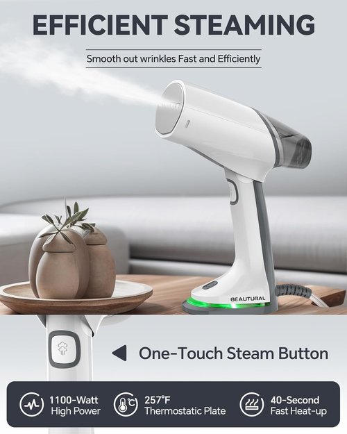 Beautural Travel Steamer - Portable Mini Handheld Garment Wrinkle Remover | Dual Voltage 100-220V, Lightweight 1.6 lbs