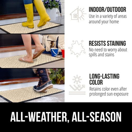 GORILLA GRIP Waterproof All-Season WeatherMAX Doormat - 47x35 Natural Rubber, Stain & Fade Resistant, Easy Clean Modern Latte