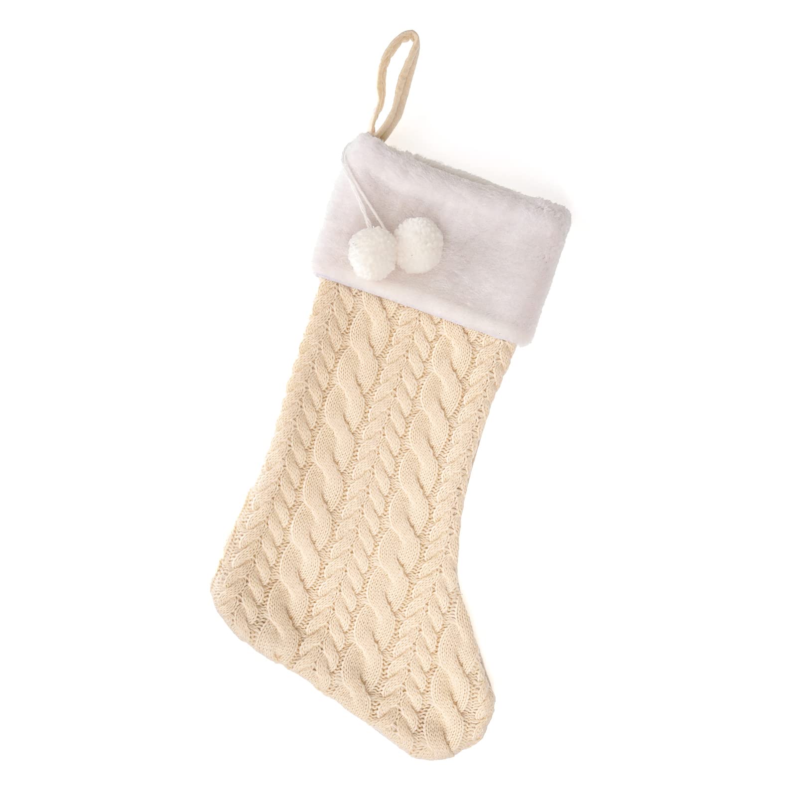 XAMSHOR Knit Christmas Stockings with Pom Poms, 20 Inches Classic Christmas Hanging Stocking, Xmas Decorations, White