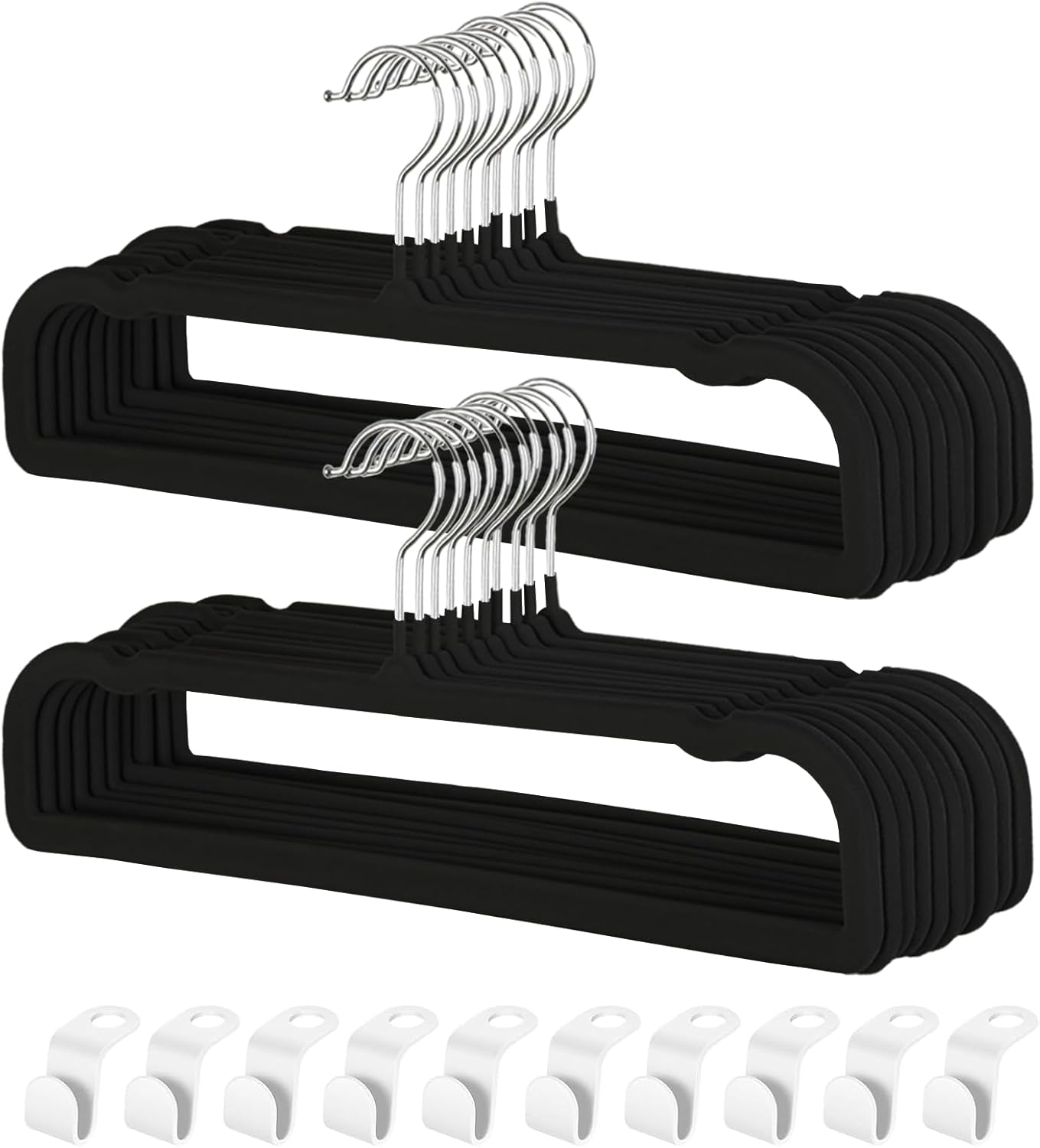 Velvet Pants Hangers by Perchas Terciopelo - Non-Slip 20 Pack | Space-Saving, Durable Design with 360° Rotatable Hook (Black)