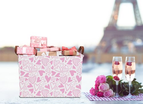 NTAOHAMPER Rectangular Pink Basket Empty, Fabric Storage Basket with Handles, Books Box,Lovely Storage Bin,Room Decor,Gift Basket for Girls(Pink Heart)