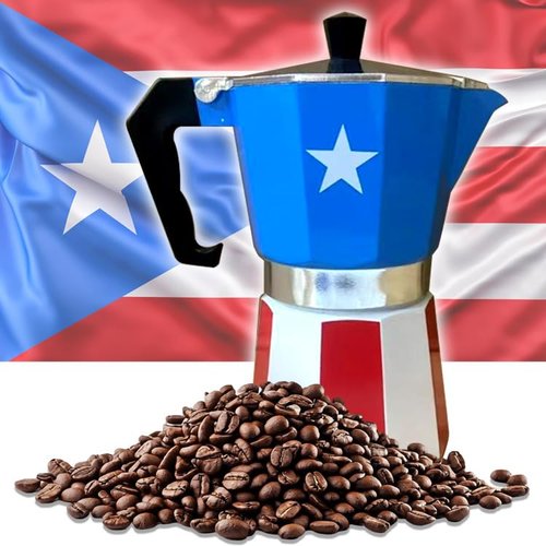 PRK 14 Puerto Rico Coffee Pot – Aluminum Moka Pot with Puerto Rican Flag Design | Traditional Stovetop Espresso Maker for Authentic Cafe Boricua