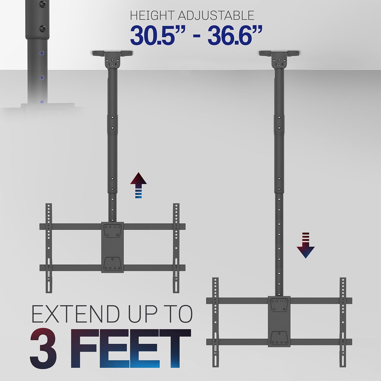 VIVO Ceiling Swivel TV Mount - Adjustable Height for 43-86 Inch Screens | Fits Pitched Roofs, Black