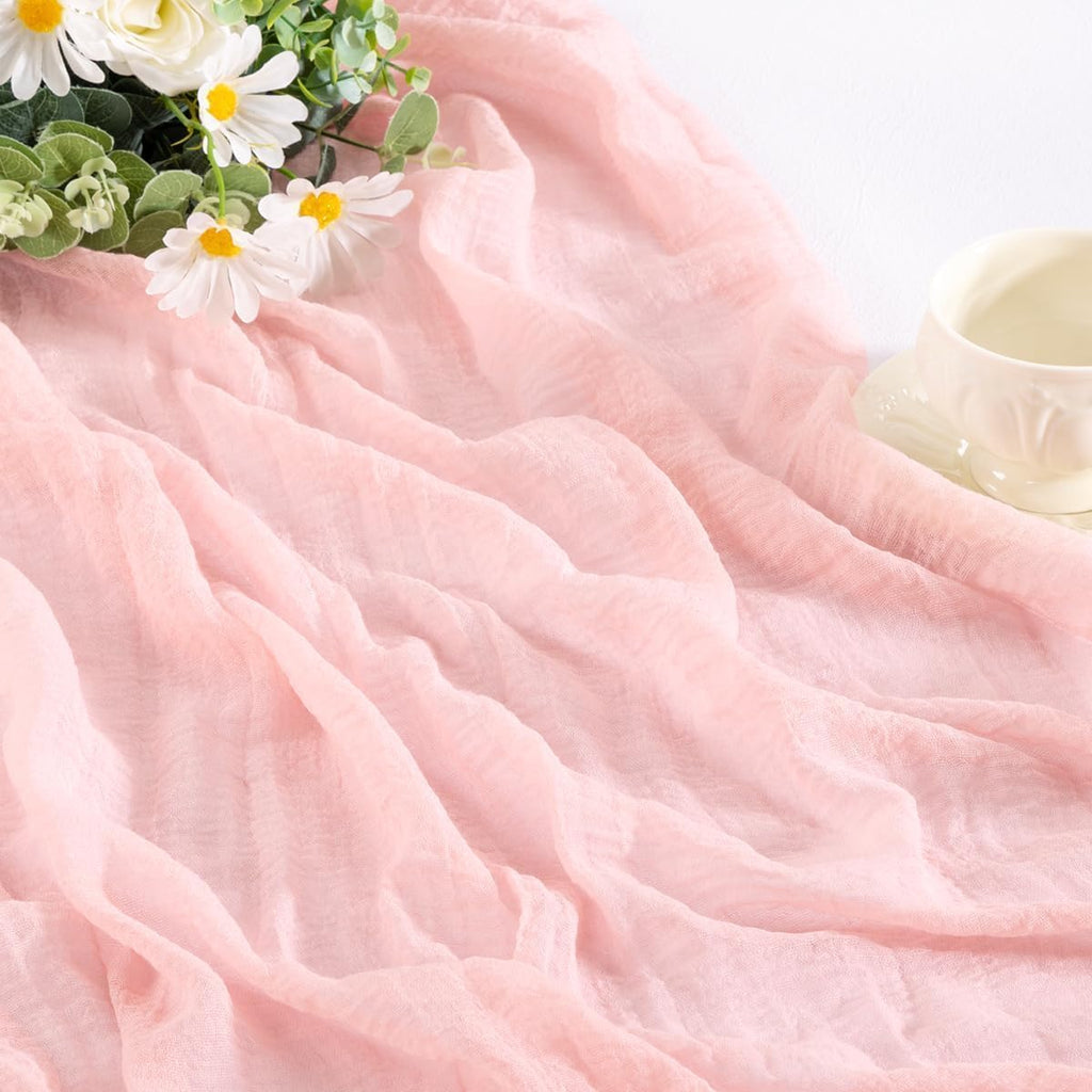 Skiennix Blush Pink Cheese Cloth Table Runner - 120 Inch Soft Rustic Boho Decor for Events