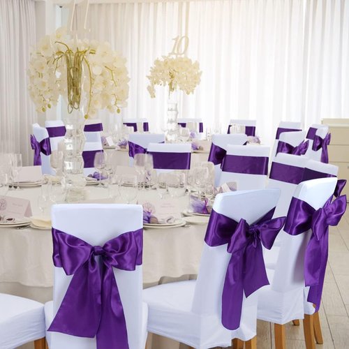 Babenest Satin Chair Sashes - Upgraded 10 Pcs Chair Ribbons & Bows for Weddings & Events | Purple