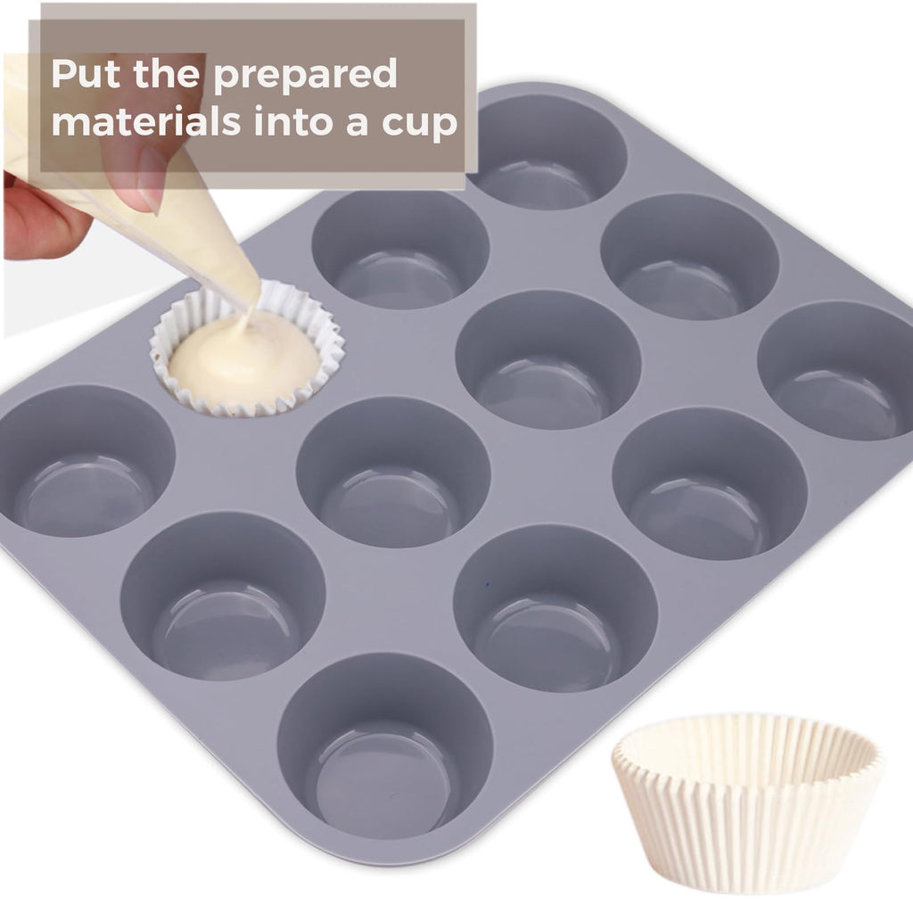 Baocuan 3 Pack 12 Cups Silicone Muffin Pan,Nonstick Regular Silicone Cupcake Pan, For Making Muffin Cakes, Tart and Bread