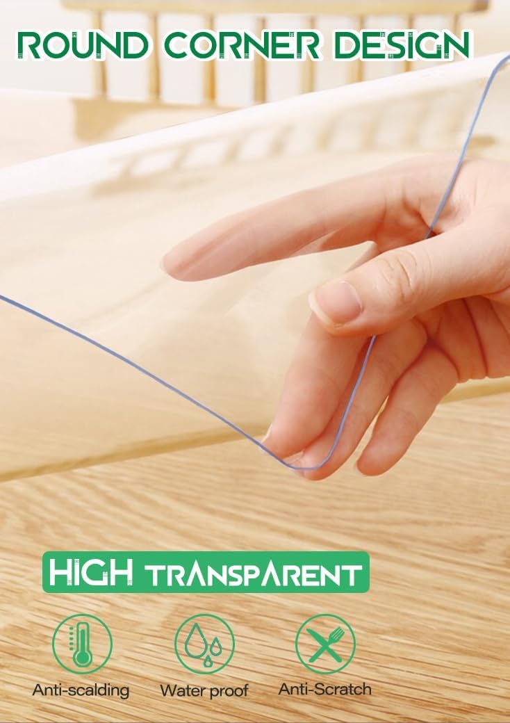 WingCanto 48X108 Inch Clear Table Protector Pad 1.5mm Thick Vinyl Plastic Table Cover Mat for Writing Desk Retangular Dining Tablecloth Coffee Table Desk Sofa Side Table Waterproof and Heat Resistant