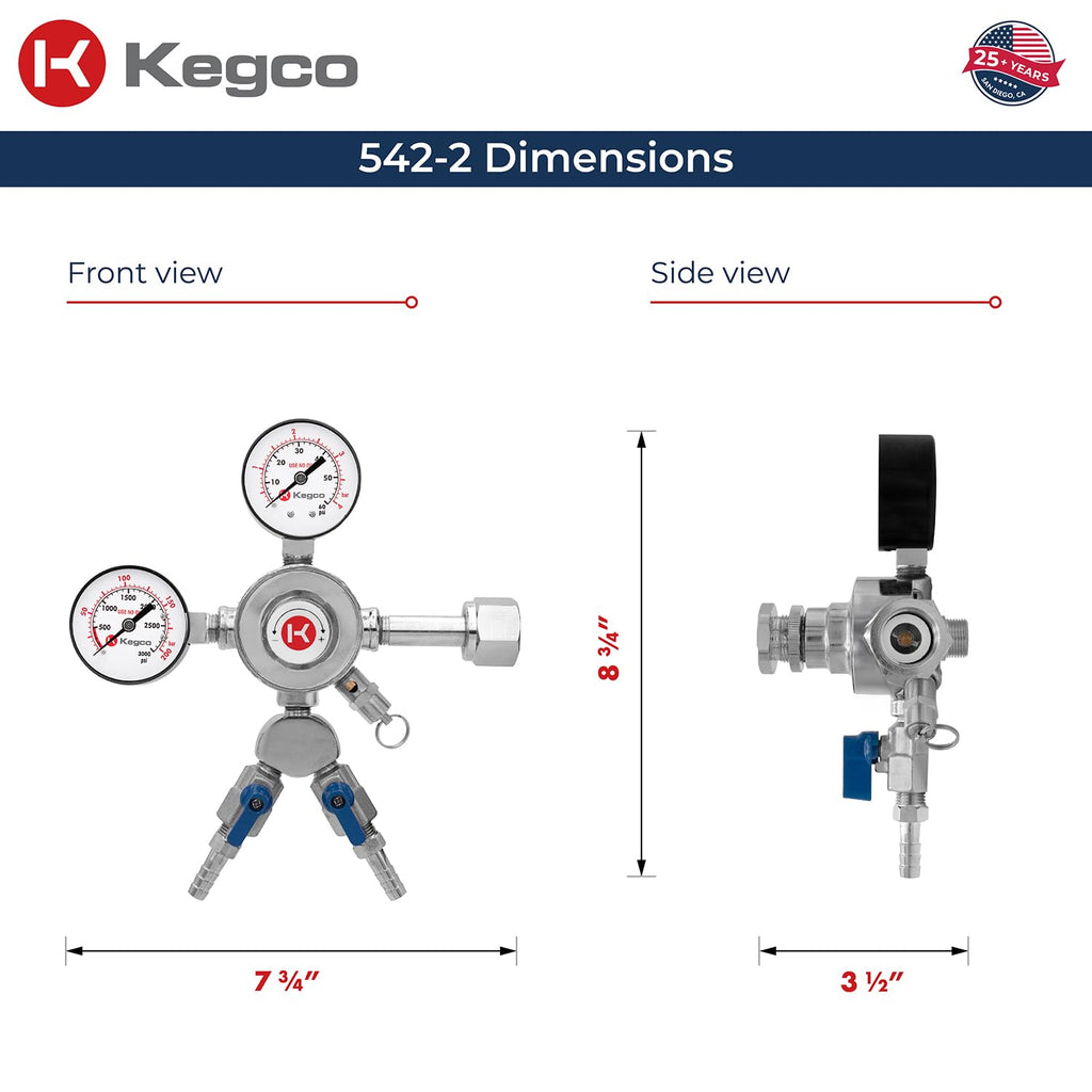Kegco KC LH-542-2 Dual Product Premium Pro Series Dual Gauge Co2 Beer Regulator, Chrome