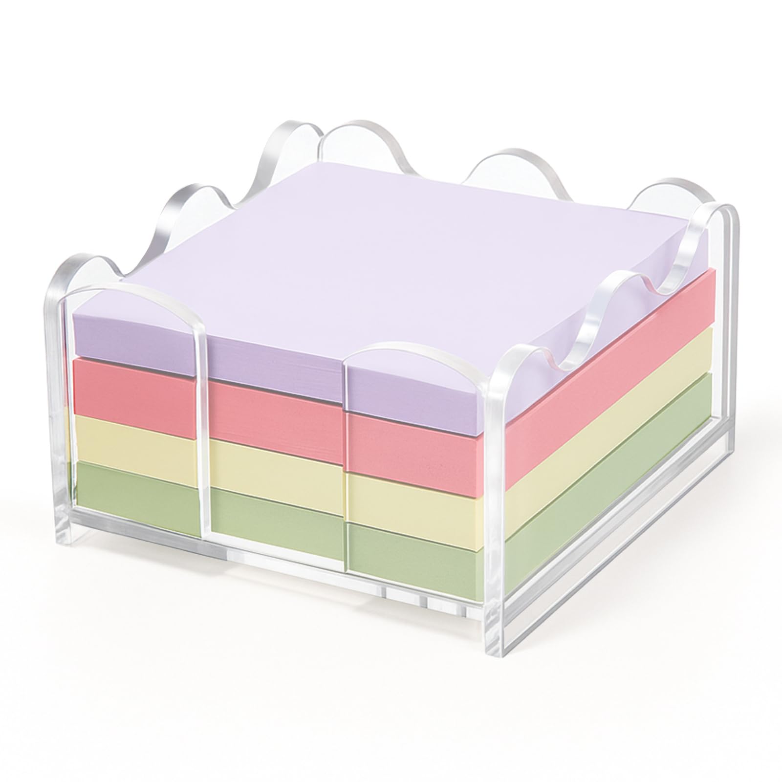 AceOrbit 1pc Scalloped Acrylic Sticky Note Holder, 3x3 Inch Clear Cute Notepad Holder Sticky Note Dispenser with Wave Design, Thick Acrylic Desk Organizer for Office, Home, Dorm, Classroom Desk