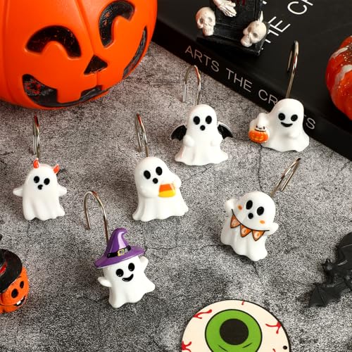 BOARDFEB Halloween Shower Curtain Hooks, White Ghost Set - 12 Pcs