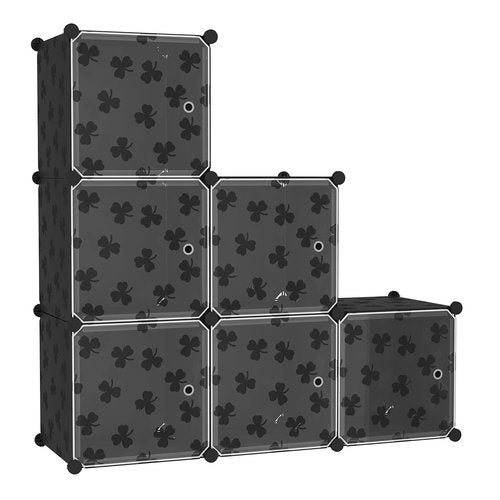 C&AHOME Cube Storage Organizer with Doors, 6-Cube Shelves, DIY Plastic Modular Bookshelf, Closet Clothes Storage Shelving Ideal for Bedroom, Living Room, Clover Embossed, Black