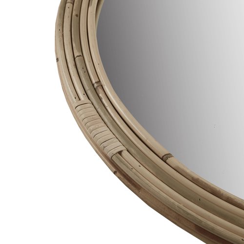 Martha Stewart Natural Rattan Round Wall Mirror for Wall, Handwoven Frame Circle Wall Mirror, Vanity, Livingroom, Entryway, Bedroom, Easy Hanging Wall-Mounted Mirror - Natural Luna