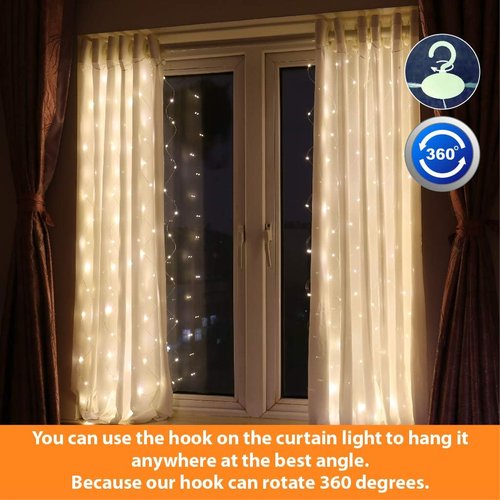 HXWEIYE Short Curtain Lights - 3.3x5Ft Warm White Fairy Light with Timer & 8 Clips | Battery Powered 96LED String Light for Indoor Decor