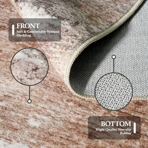 Ksrau 2x3 Washable Area Rug, Abstract Non-Slip Throw Rug - Brown/Brick