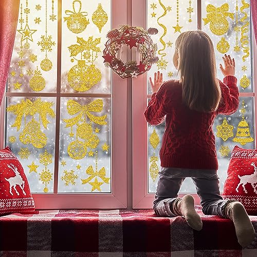 Christmas Snowflake Window Clings - Glitter Static Decals (4 Sheets)