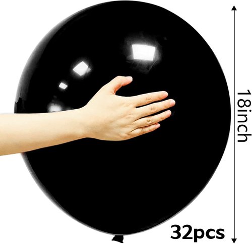Big Balloons 32-Pack - 18 Inch Round Black Latex Party Balloons for Birthday & Wedding Decor