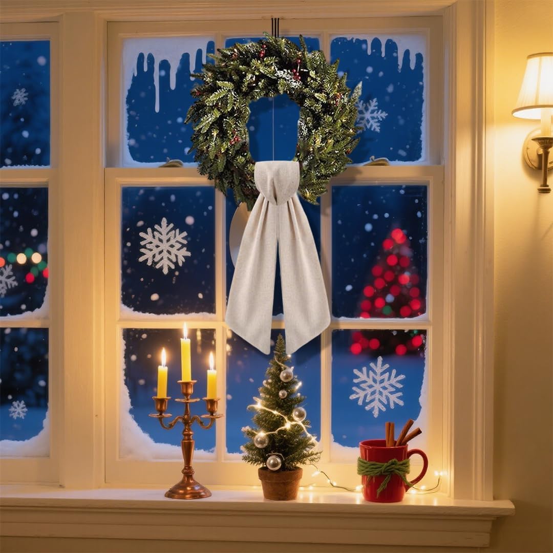 Skiennix 2-Pack Wreath Sash - Boxwood Garland Decor with Burlap Ribbon for Indoor/Outdoor Use