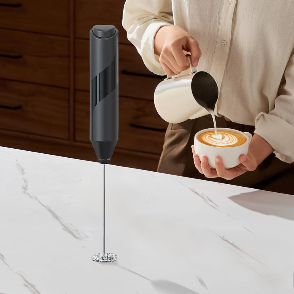 YARRAMATE Electric Milk Frother - Fast Battery Operated Handheld Mixer for Lattes & Cappuccinos | Black