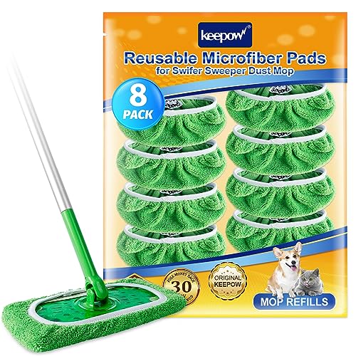 KEEPOW Reusable Mop Pads for Swiffer Sweeper, 8 Pack Washable Microfiber