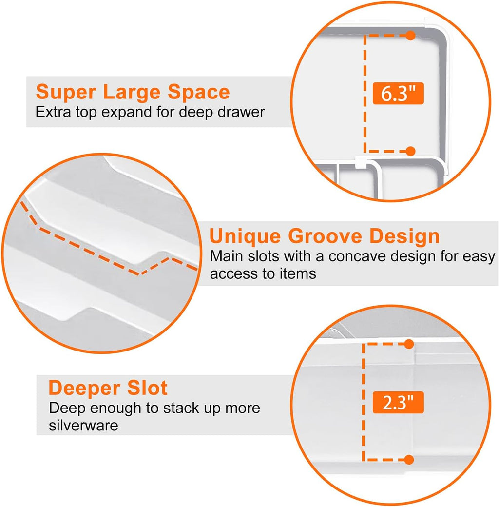 Spaclear Silverware Organizer - Expandable BPA-Free Utensil Drawer Tray with 7 Compartments | White