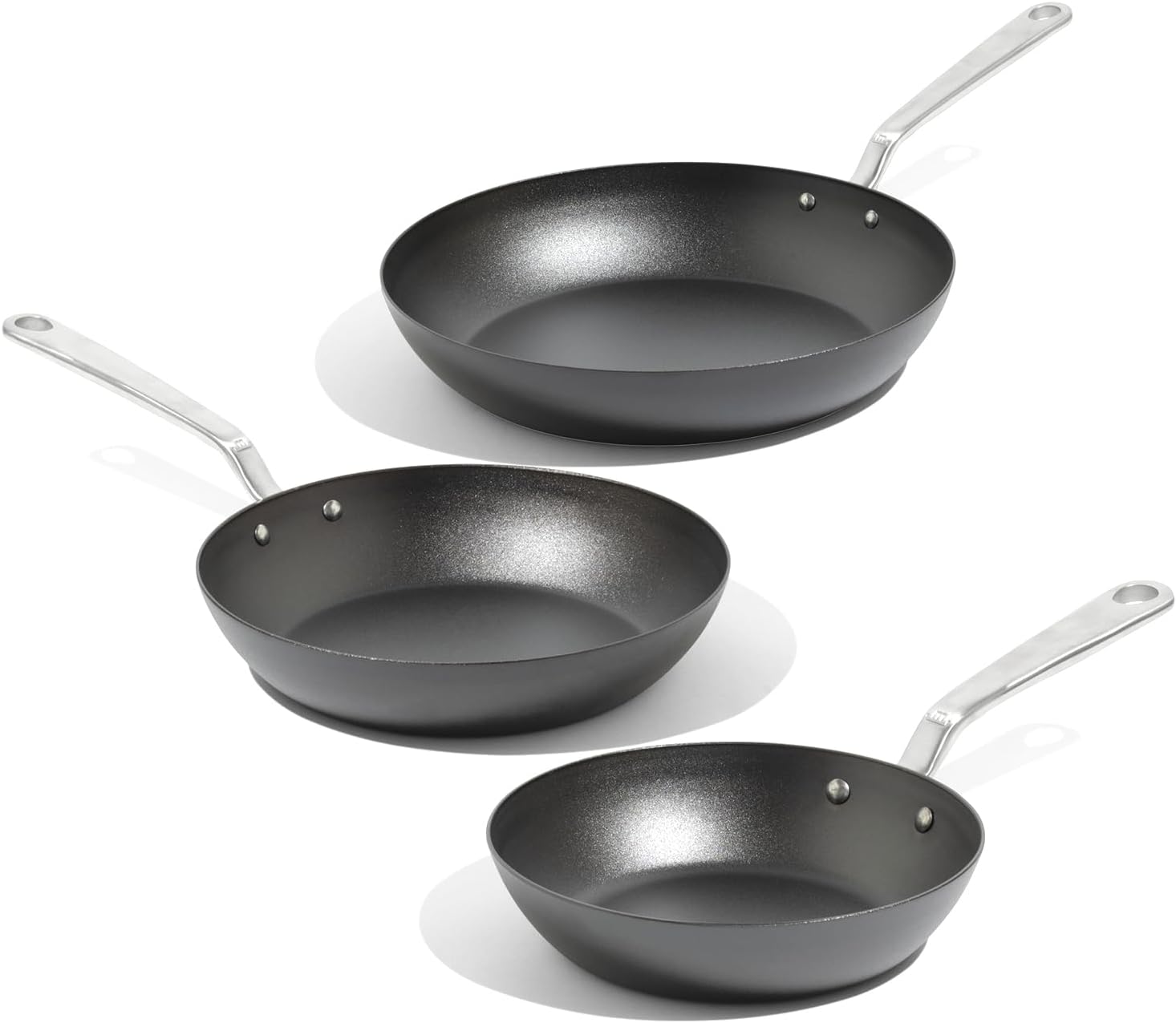 Made In Cookware | 3-Piece Seasoned Blue Carbon Steel Frying Pan Set - Induction Compatible | Professional Quality