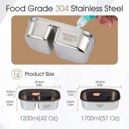 Kabbas Stainless Steel Bento Box Adult 2 Pack, 42Oz+57Oz Leakproof Metal Bento Box with Airtight lid, Lightweight 304 Stainless Steel Lunch box for Men/Women,Suitable for Picnic, Work, Outside