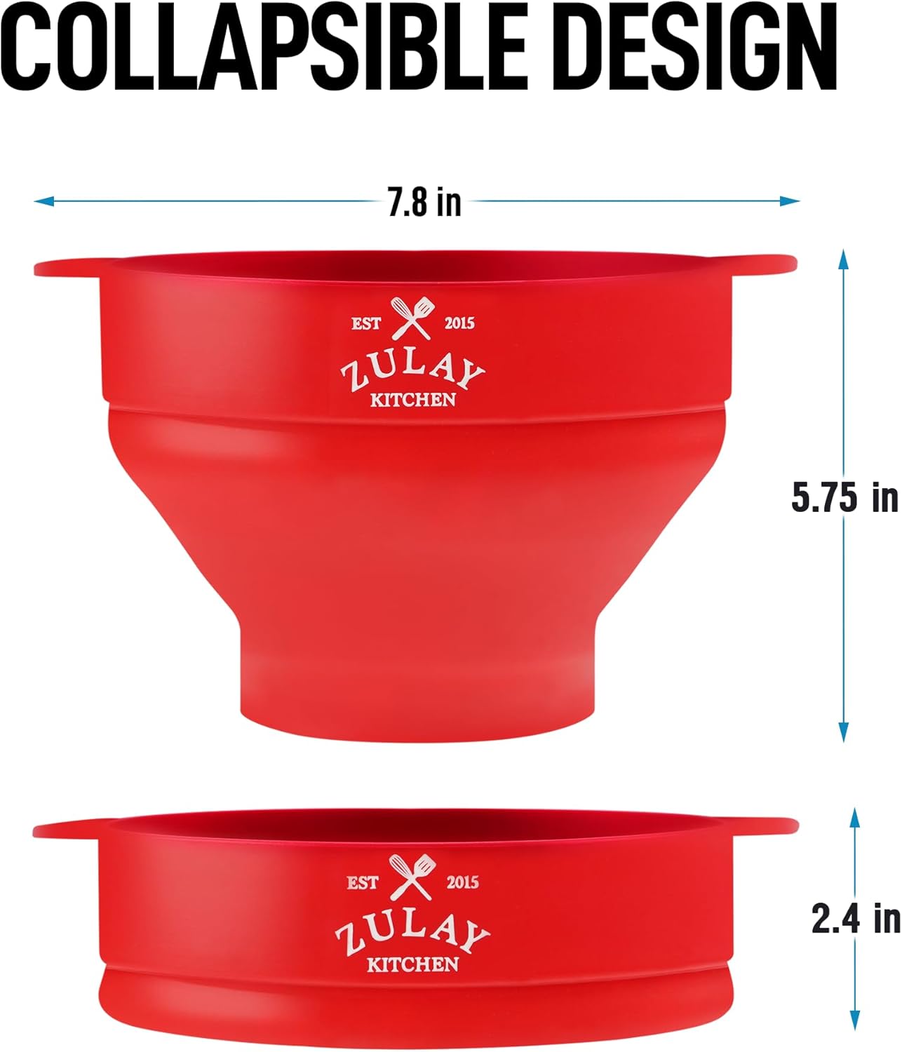Zulay Microwave Popcorn Popper Bowl - Collapsible, BPA-Free Silicone, Dishwasher Safe - Red