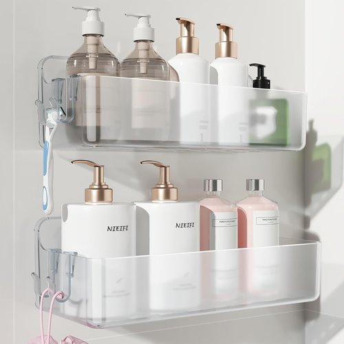 Nieifi Adhesive Wall Shelf, Shower Shelves 2 Pack, Shower Organizer for Bathroom Organization, Clear