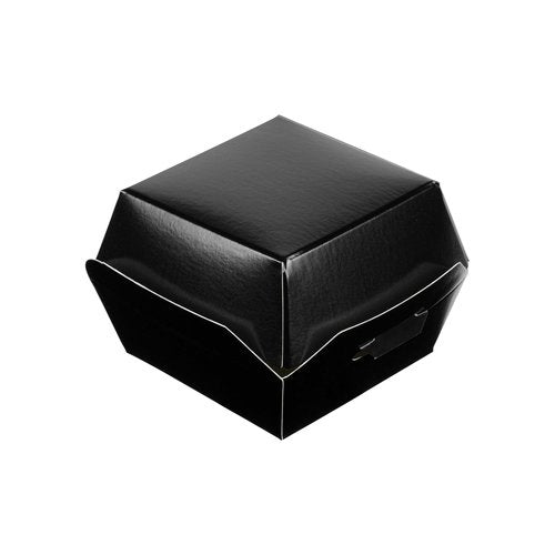Restaurantware 2.5 x 2.5 x 2 Inch Mini Burger Boxes 100 Clamshell Food Containers - Hinged Lid Disposable Black Paper Take Out Boxes For Appetizers Or Desserts Serve Sliders or Finger Foods