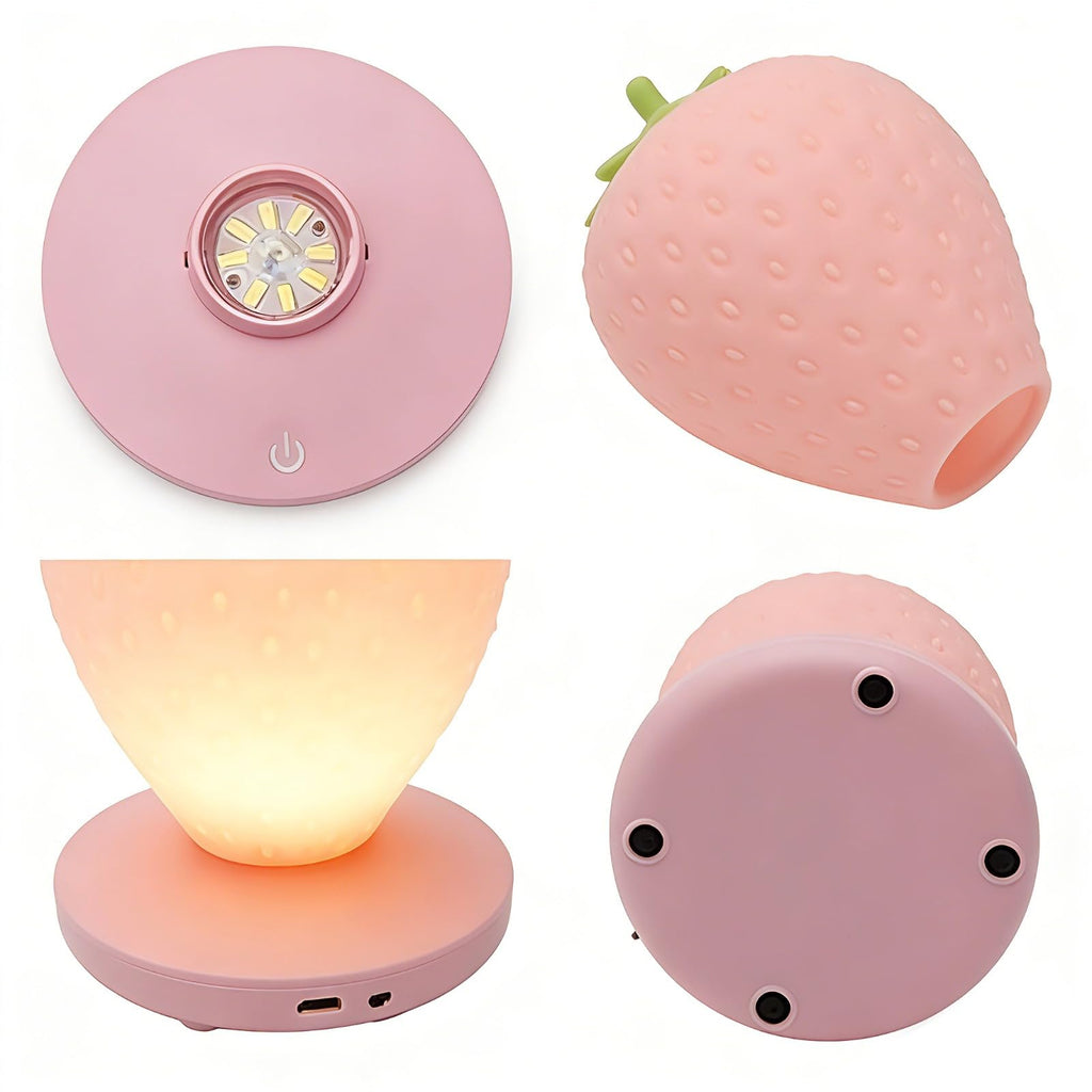 Rivonthex ‌Strawberry Night Light, Cute Silicone LED Touch Strawberry Lamp, USB Rechargeable, 3 Modes Dimmable, Color Changing Bedside Lamp, Valentine's Day, Birthday Gifts