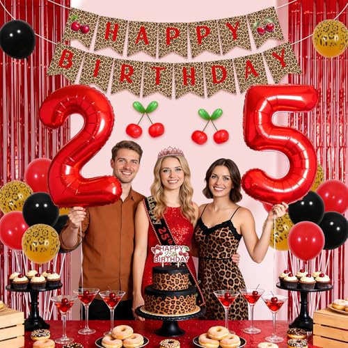 Kreatwow 25th Birthday Decorations Cheetah Leopard Cherry Party Set
