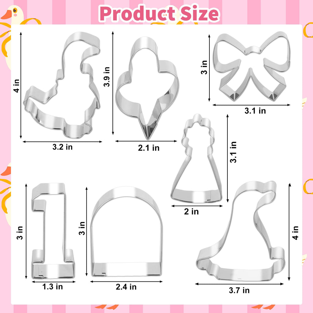 JarThenaAMCS 7Pcs One Silly Goose Baby Shower Cookie Cutters Set Biscuit Cutter Cute Goose Bow Birthday Hat Stainless Steel Cookie Cutting Molds for First Birthday Supplies