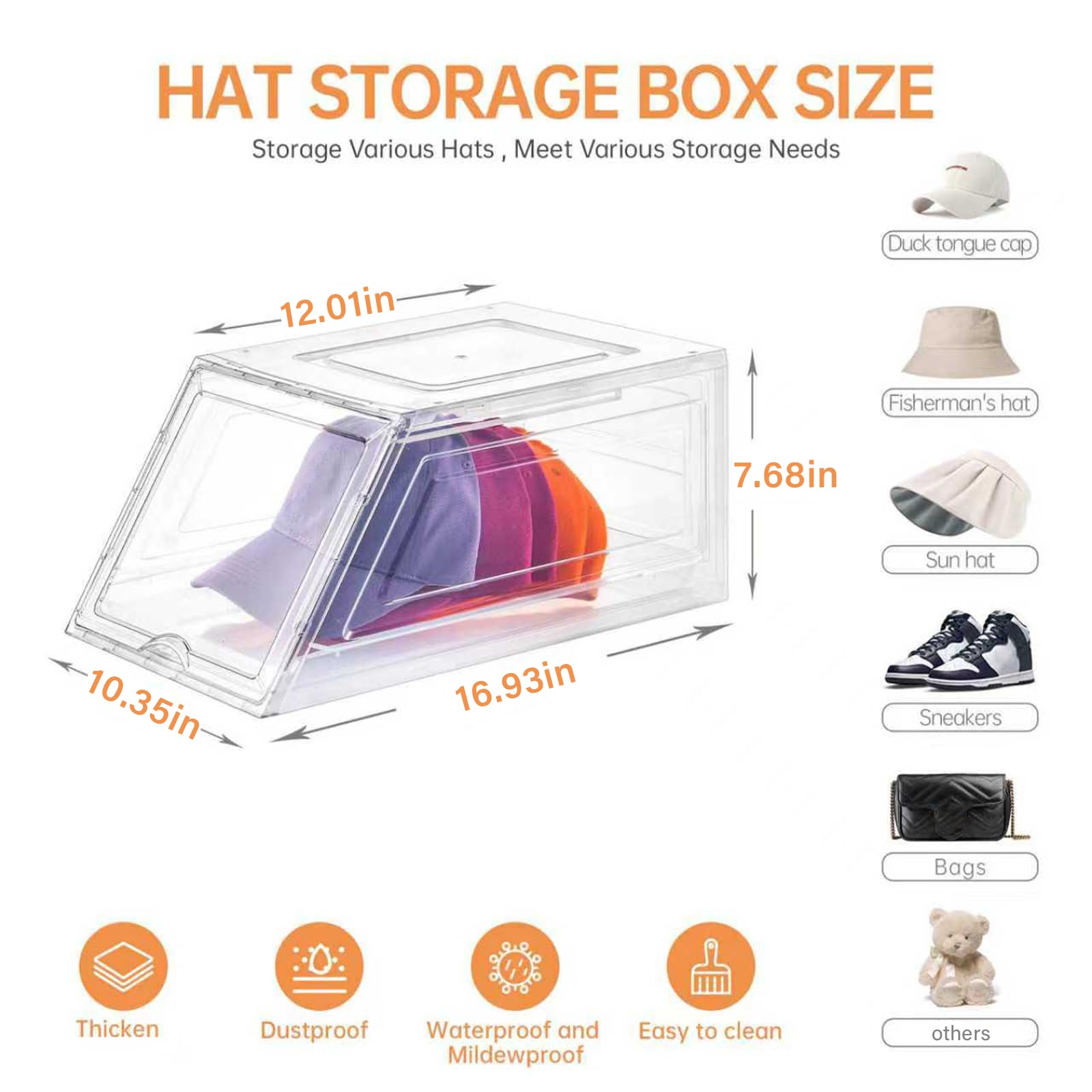 2 Pack Hat Organizer for Baseball Caps,Large Clear Cap Organizer with Drawer,Hats Holder Box for Closet with Sliding Tray,Stackable Hat Rack Display Case,Multi-use Hat Case for Caps,Each Holds 12 Hats