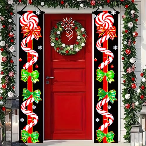 Candy Cane Christmas Banner for Front Door 12x71 Inch Holiday Porch Decor