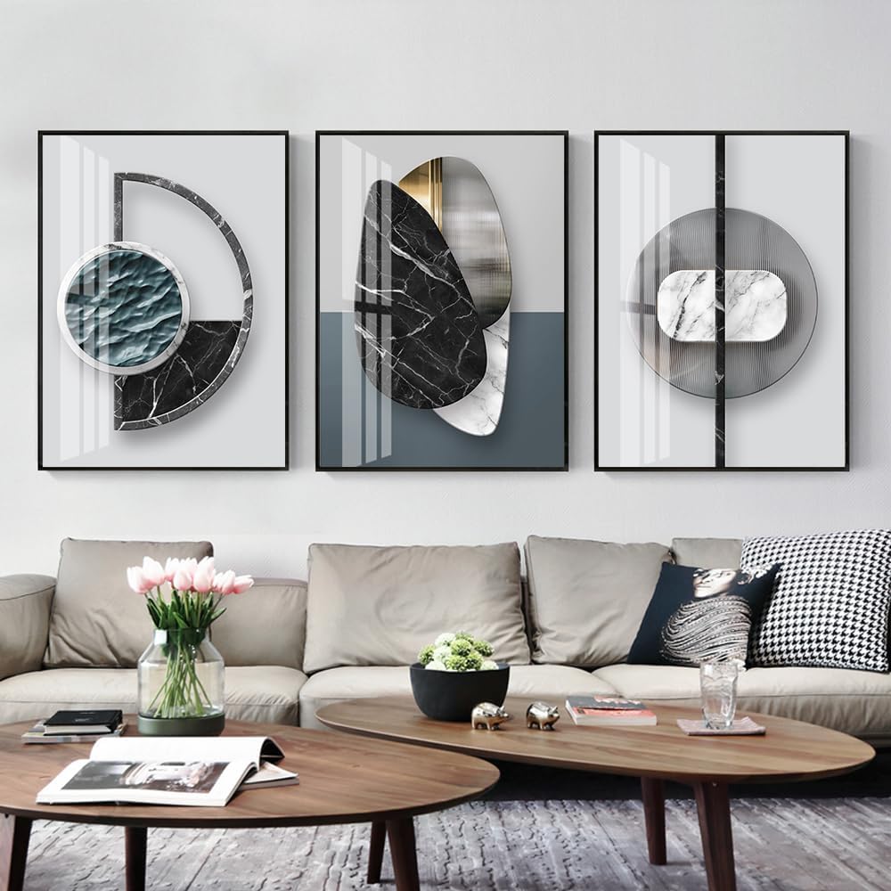 QKF Extra Large Abstract Canvas Wall Art - Bright Geometry Prints for Modern Home Decor | Set of 3 (24" x 32")