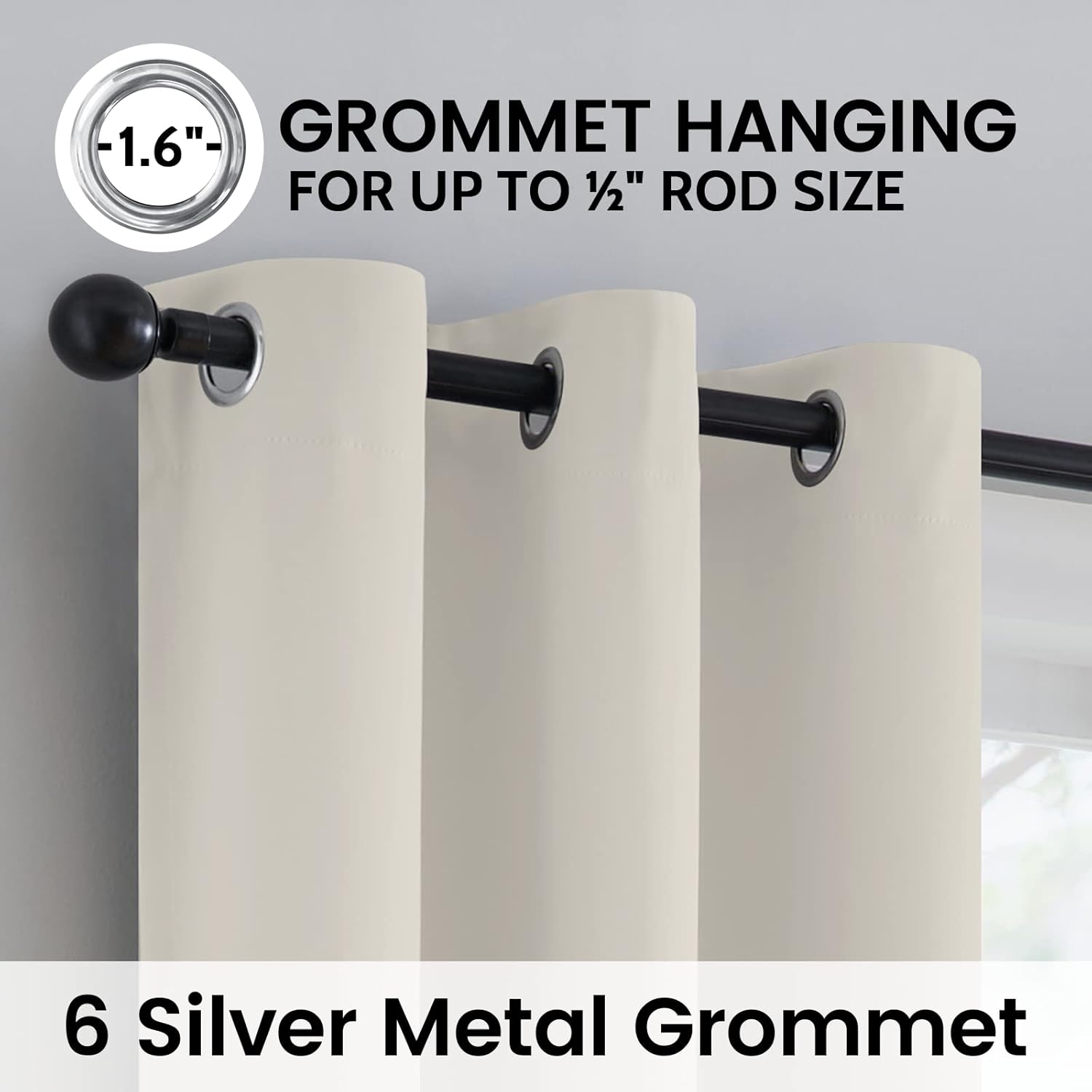 SimpleHome 100% Blackout Curtains - Thermal Insulated Grommet Drapes for Bedroom & Living Room | Cream, 42 x 63 Inch, 2 Panels