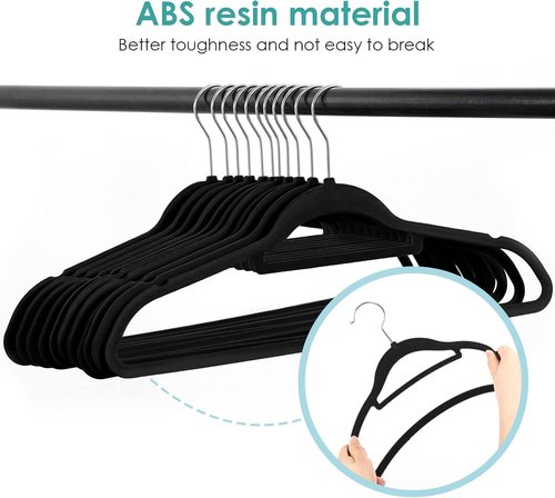 DUDUCOFU Velvet Hangers - Non-Slip Felt Clothes Hangers | 50 Pack Black Slim Design with 360° Swivel Hook