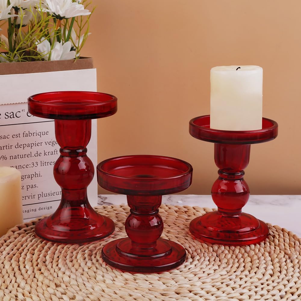 Regine Switzerland 6-Piece Red Glass Candlestick Set - Elegant Crystal Holders for Weddings & Decor