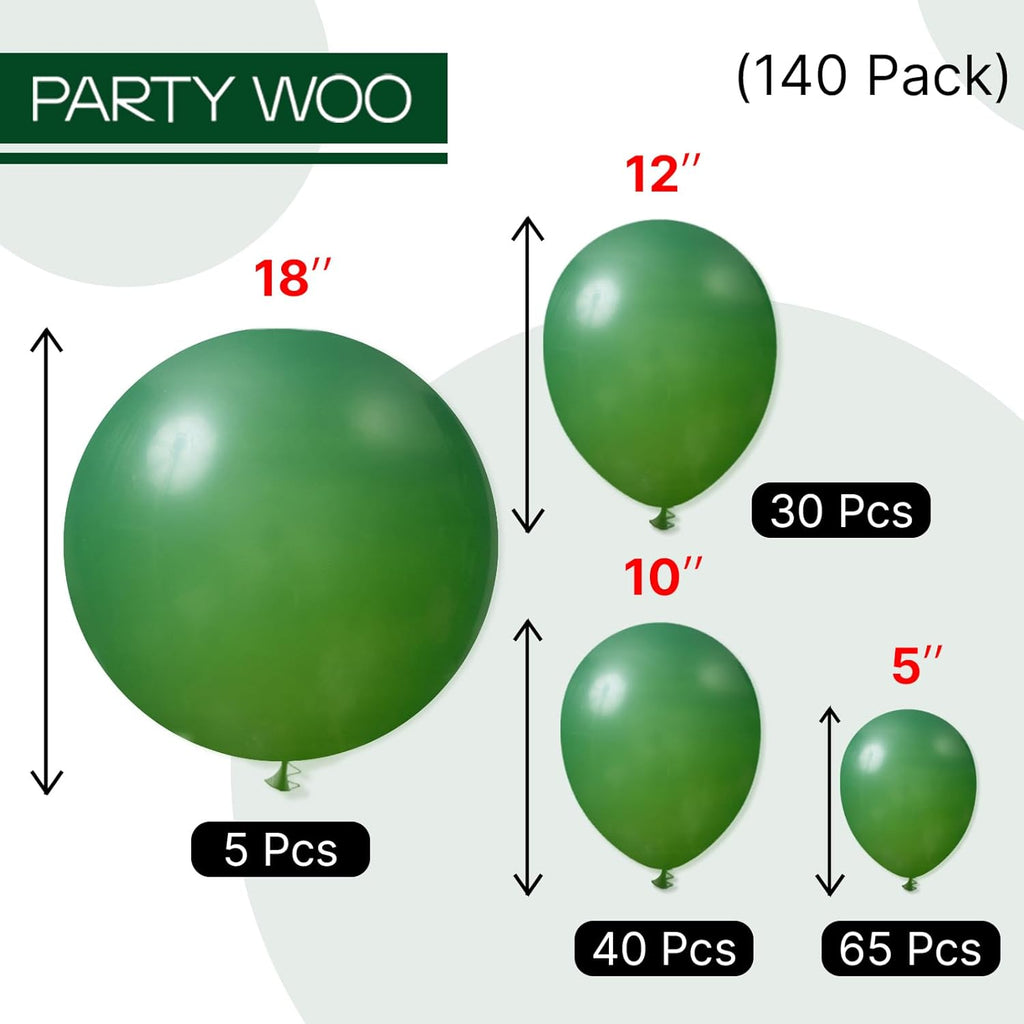 PartyWoo Hunter Green & Red Balloon Arch Kit - 140pcs in 5, 10, 12, & 18 Inch Sizes for Festive Celebrations
