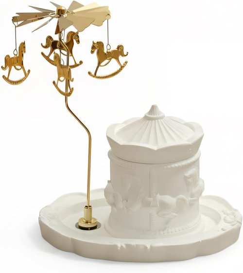 Carousel Candle Holder - Spinning Brass Merry-Go-Round with Gypsum Base | Perfect Valentine Gift for Home Decor