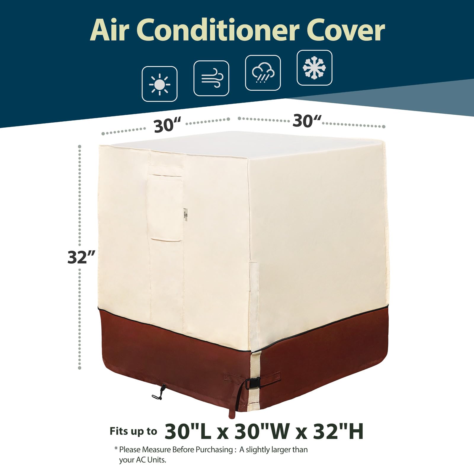 Westblue Air Conditioner Cover for Outside Units-Heavy Duty 600D AC Cover for Outside Unit Waterproof & Resistant AC Unit Covers Outdoor Central Square (Honey & Mocha, 30x30x32 inches)