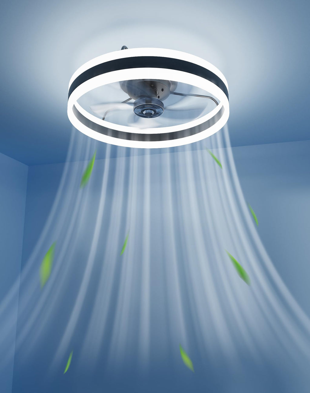 Simple Deluxe Ceiling Fan with Light 20in Low Profile Ceiling Fans with Lights and Remote Dimmable with 6 Wind Speeds Flush Mount Fandelier LED Fan Light Modern Smart for Bedroom, Black
