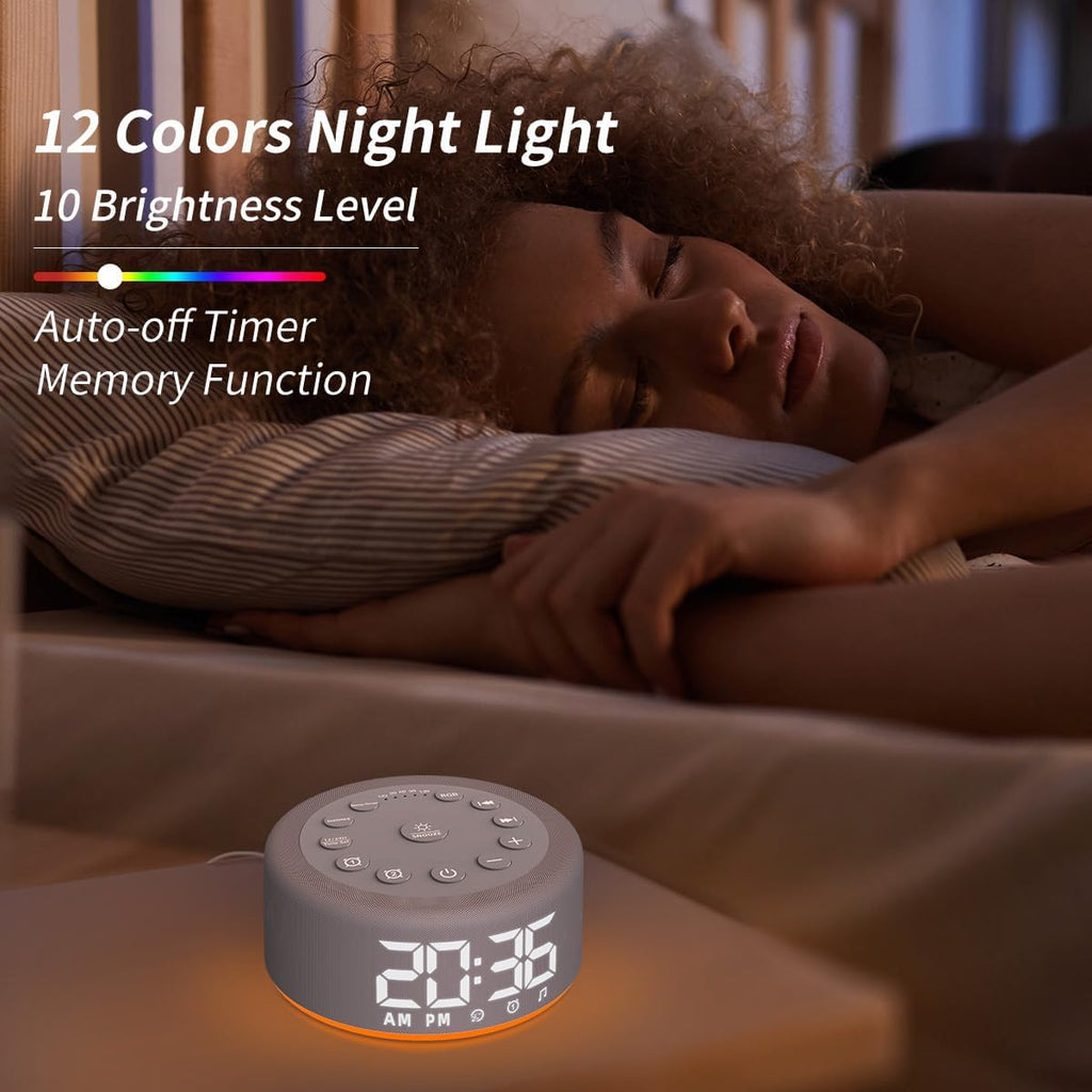 Skiennix White Noise Machine - Rechargeable Alarm Clock with Night Light & 30 Soothing Sounds