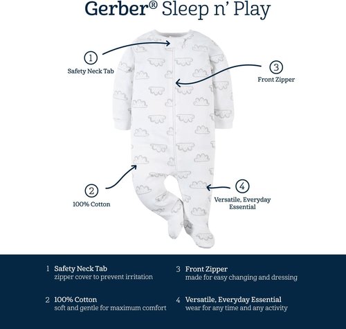 Gerber Baby Girls' 4-Pack Sleep 'N Play Footies - Soft Cotton Comfort for All-Day Wear