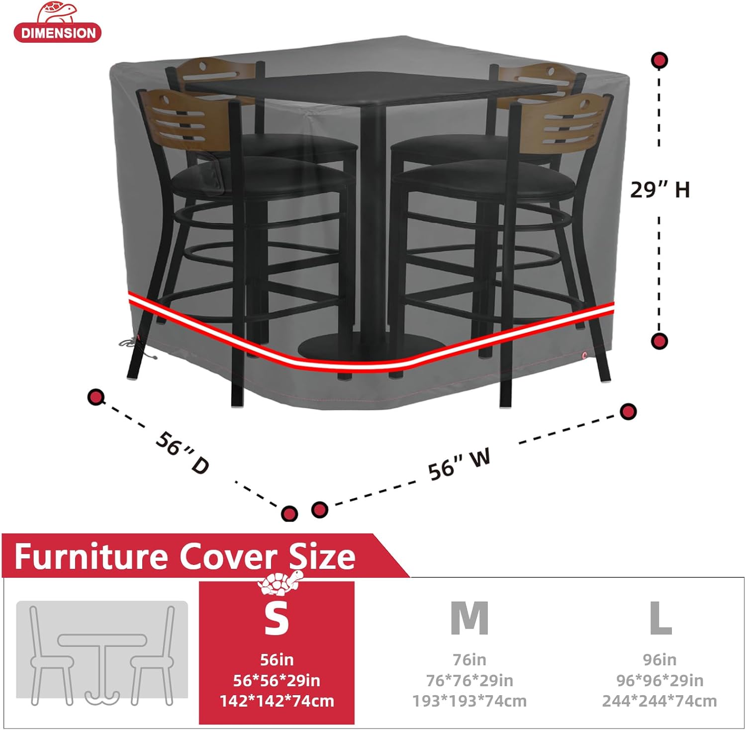 Turtle Life Heavy-Duty Waterproof Patio Furniture Cover - UV Resistant, Black, 56"L x 56"W x 29"H